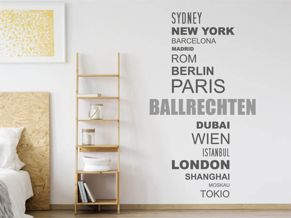 Wandtattoo Ballrechten mit Weltstädten