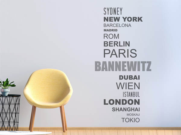 Wandtattoo Bannewitz mit Weltstädten