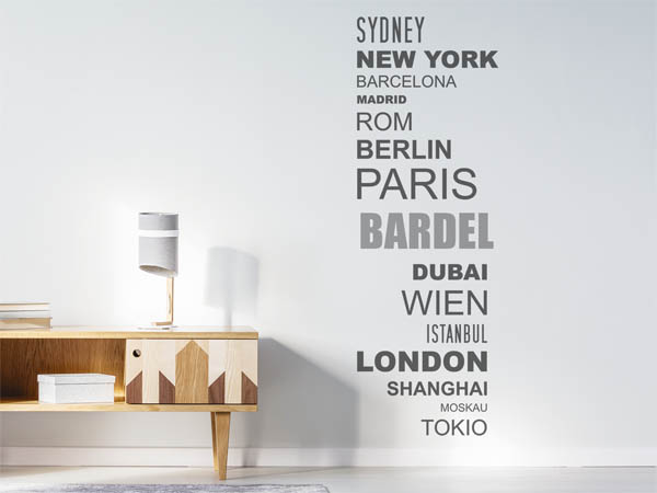 Wandtattoo Bardel mit Weltstädten
