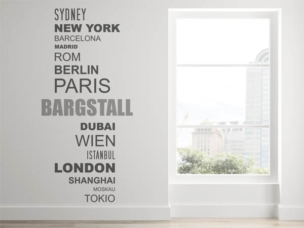 Wandtattoo Bargstall mit Weltstädten