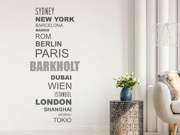 Wandtattoo Barkholt mit Weltstädten