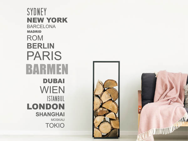 Wandtattoo Barmen mit Weltstädten