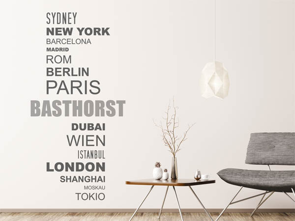Wandtattoo Basthorst mit Weltstädten