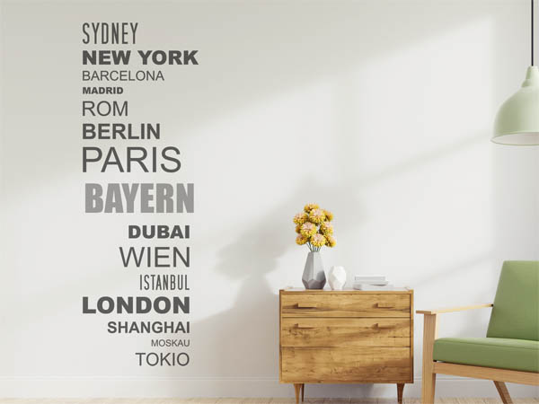 Wandtattoo Bayern mit Weltstädten