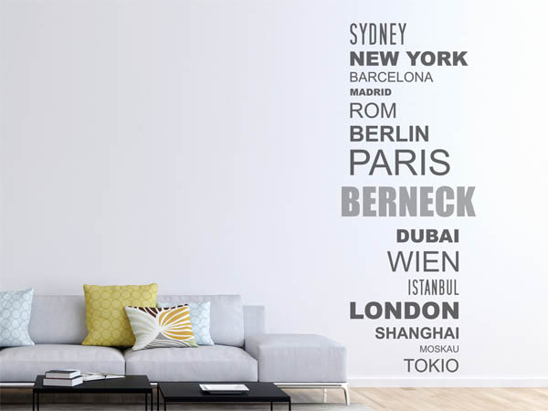 Wandtattoo Berneck mit Weltstädten
