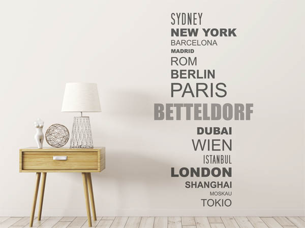 Wandtattoo Betteldorf mit Weltstädten