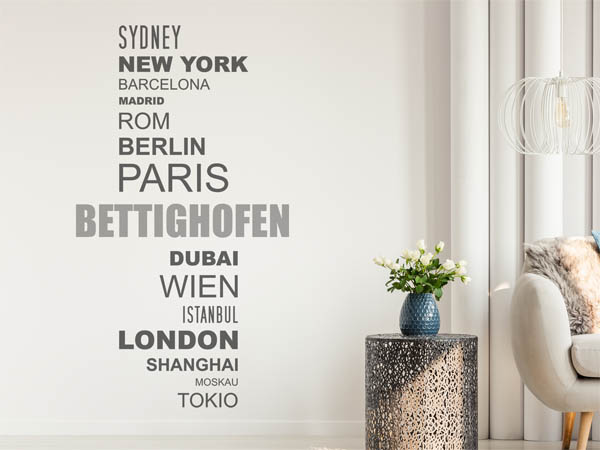 Wandtattoo Bettighofen mit Weltstädten