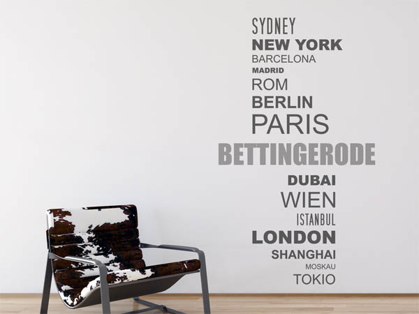 Wandtattoo Bettingerode mit Weltstädten