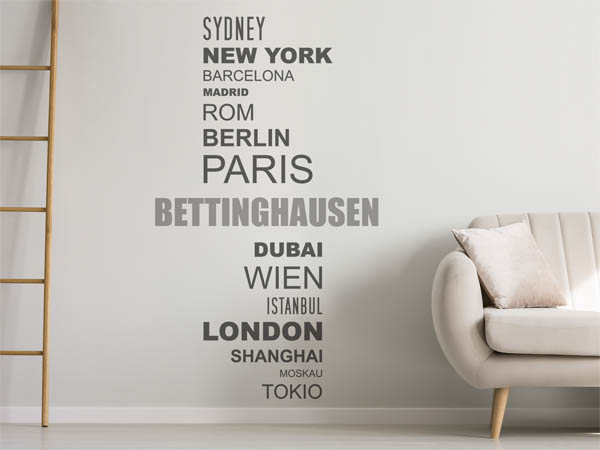 Wandtattoo Bettinghausen mit Weltstädten