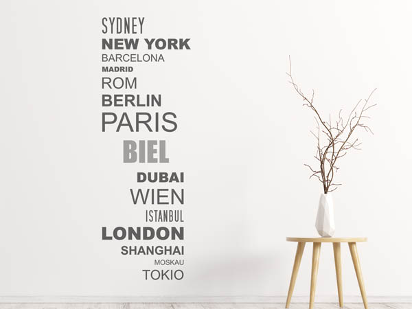 Wandtattoo Biel mit Weltstädten