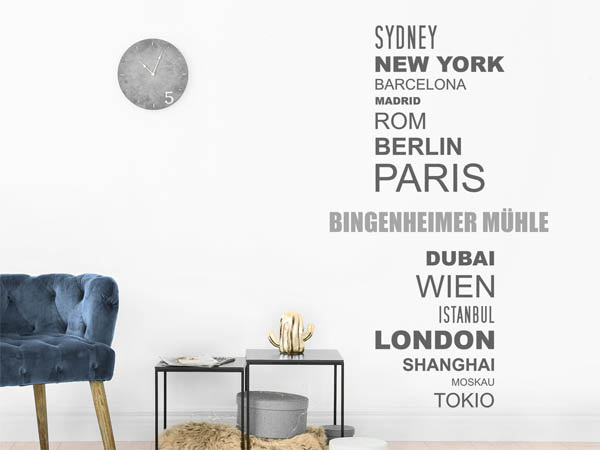 Wandtattoo Bingenheimer Mühle mit Weltstädten