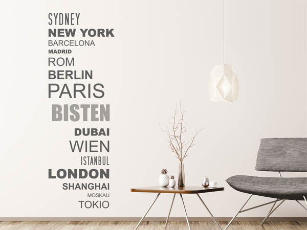 Wandtattoo Bisten mit Weltstädten