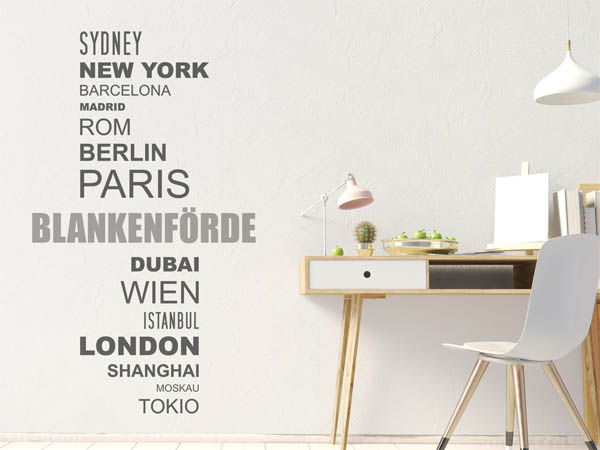 Wandtattoo Blankenförde mit Weltstädten