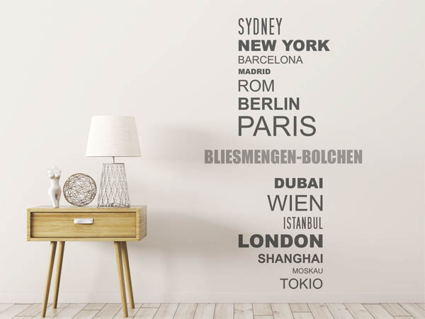 Wandtattoo Bliesmengen-Bolchen mit Weltstädten