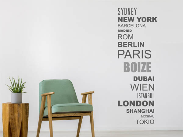 Wandtattoo Boize mit Weltstädten