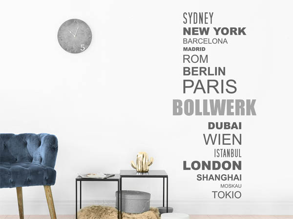 Wandtattoo Bollwerk mit Weltstädten