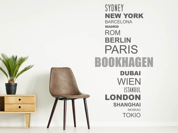 Wandtattoo Bookhagen mit Weltstädten