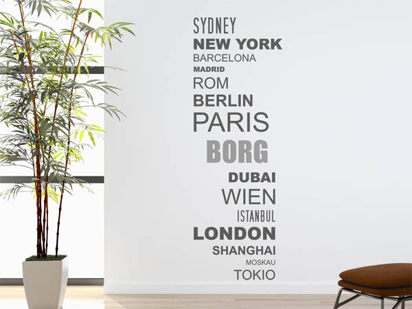 Wandtattoo Borg mit Weltstädten