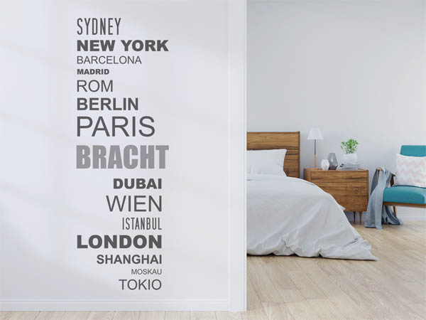 Wandtattoo Bracht mit Weltstädten