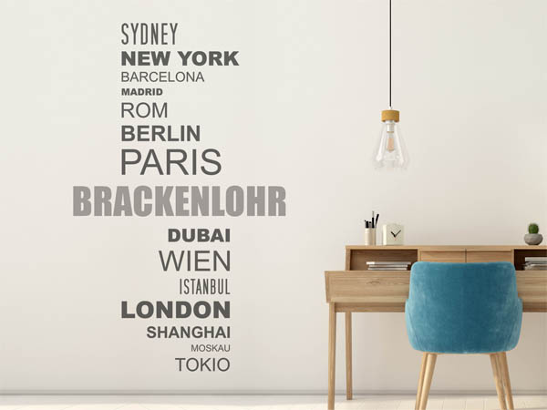 Wandtattoo Brackenlohr mit Weltstädten