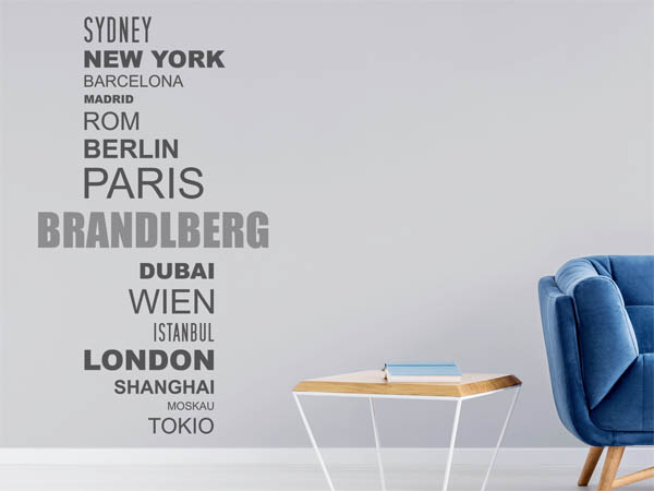 Wandtattoo Brandlberg mit Weltstädten