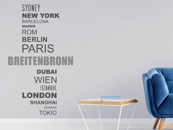 Wandtattoo Breitenbronn mit Weltstädten
