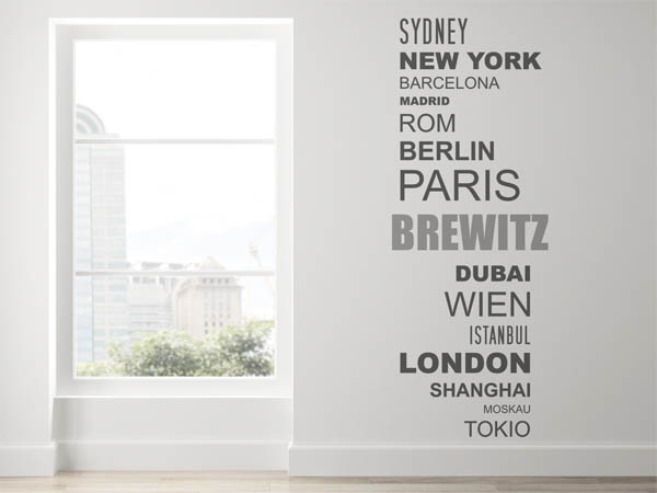 Wandtattoo Brewitz mit Weltstädten