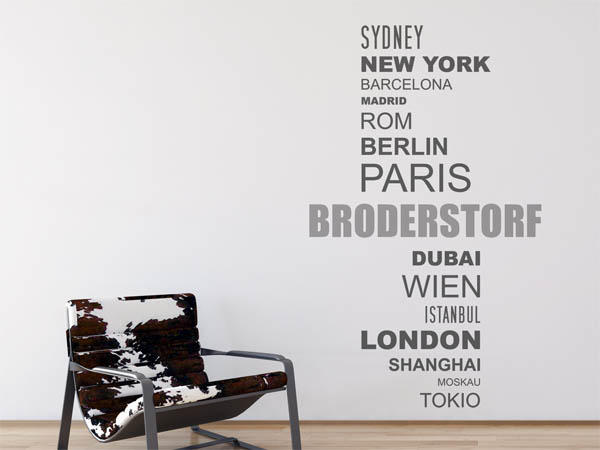 Wandtattoo Broderstorf mit Weltstädten