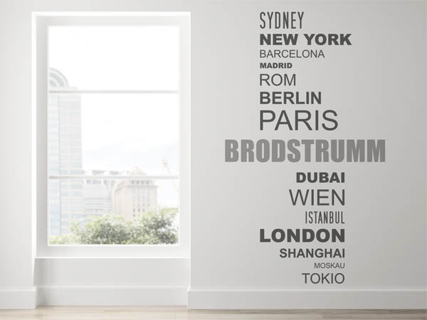 Wandtattoo Brodstrumm mit Weltstädten