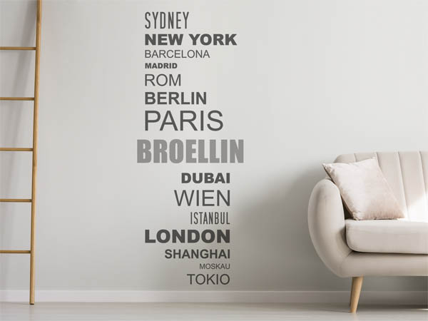 Wandtattoo Broellin mit Weltstädten