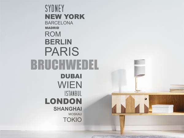 Wandtattoo Bruchwedel mit Weltstädten