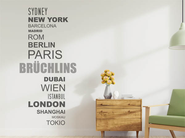 Wandtattoo Brüchlins mit Weltstädten