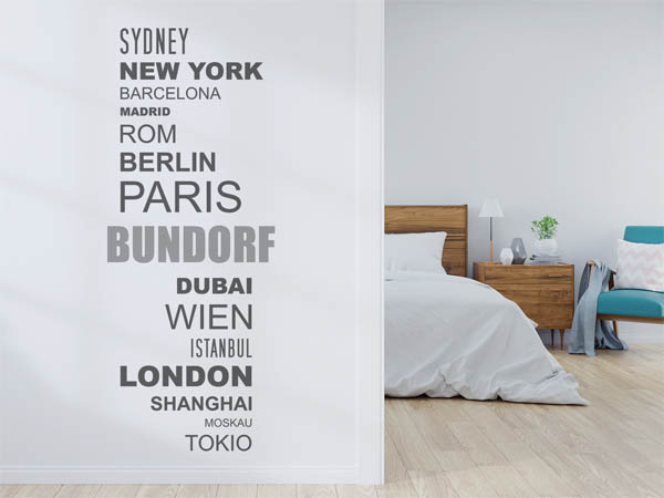 Wandtattoo Bundorf mit Weltstädten