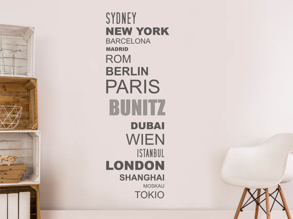 Wandtattoo Bunitz mit Weltstädten