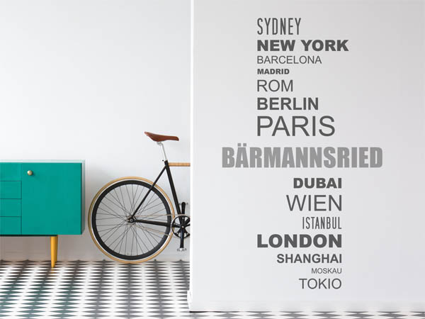 Wandtattoo Bärmannsried mit Weltstädten