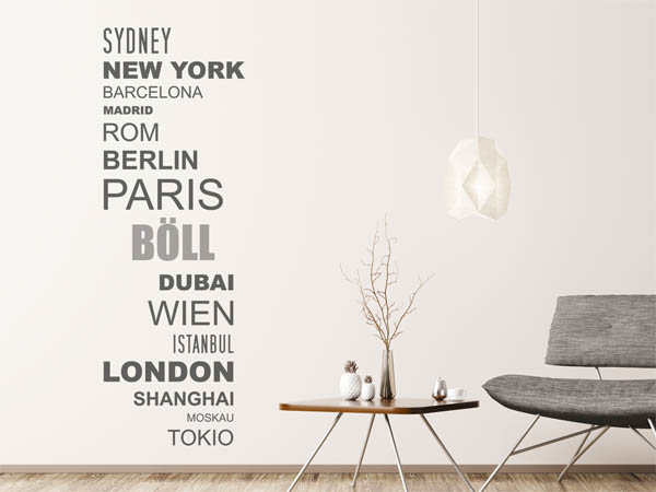 Wandtattoo Böll mit Weltstädten