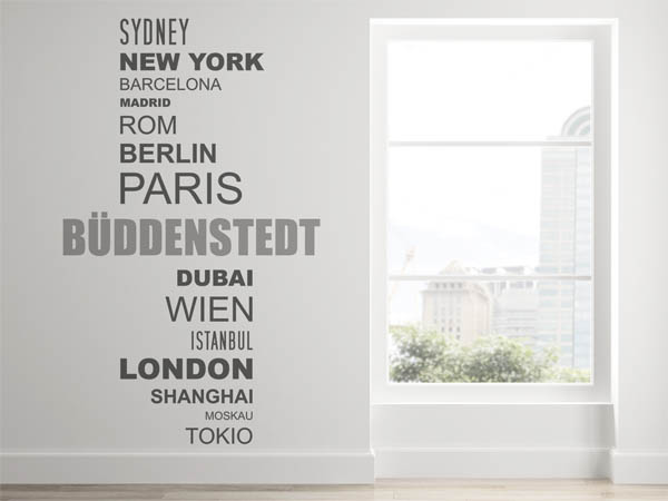 Wandtattoo Büddenstedt mit Weltstädten