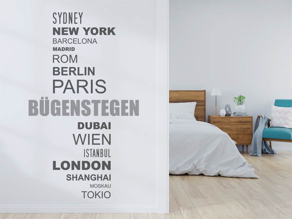 Wandtattoo Bügenstegen mit Weltstädten
