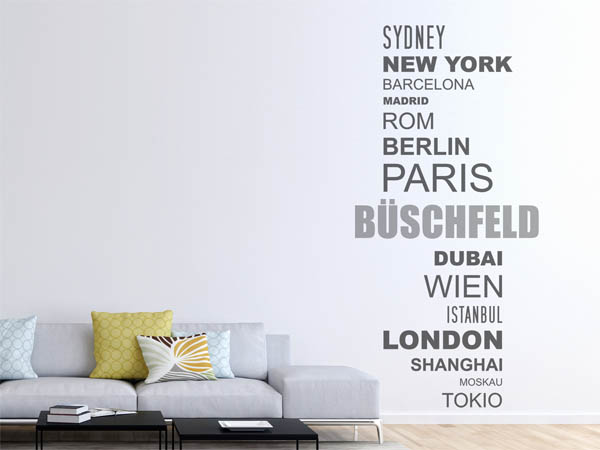 Wandtattoo Büschfeld mit Weltstädten