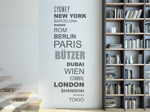 Wandtattoo Bützer mit Weltstädten