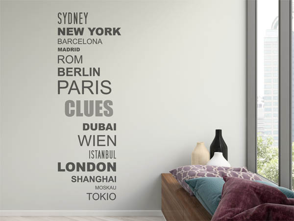 Wandtattoo Clues mit Weltstädten
