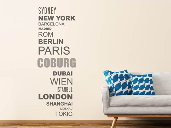 Wandtattoo Coburg mit Weltstädten