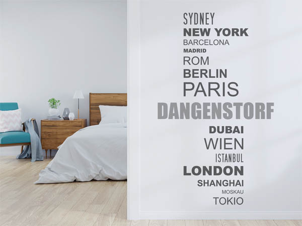 Wandtattoo Dangenstorf mit Weltstädten