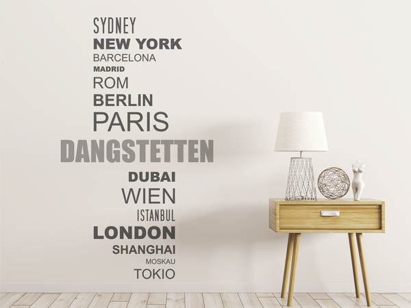 Wandtattoo Dangstetten mit Weltstädten
