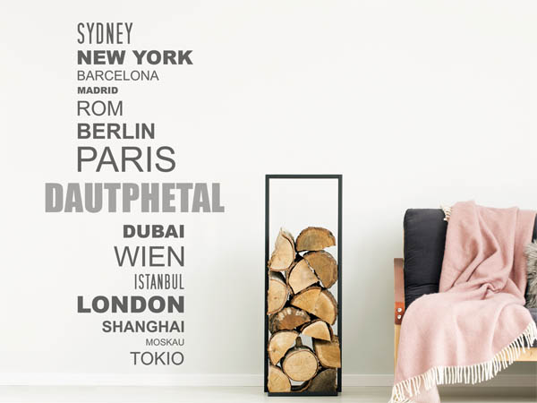 Wandtattoo Dautphetal mit Weltstädten