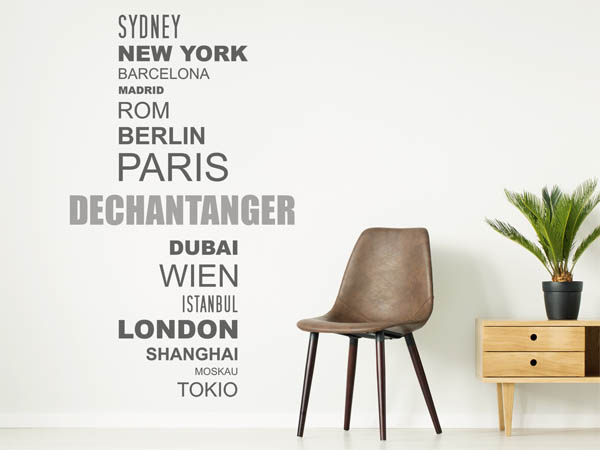 Wandtattoo Dechantanger mit Weltstädten