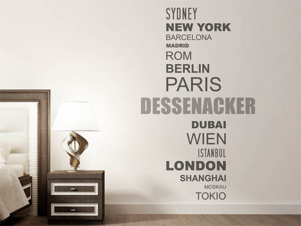 Wandtattoo Dessenacker mit Weltstädten