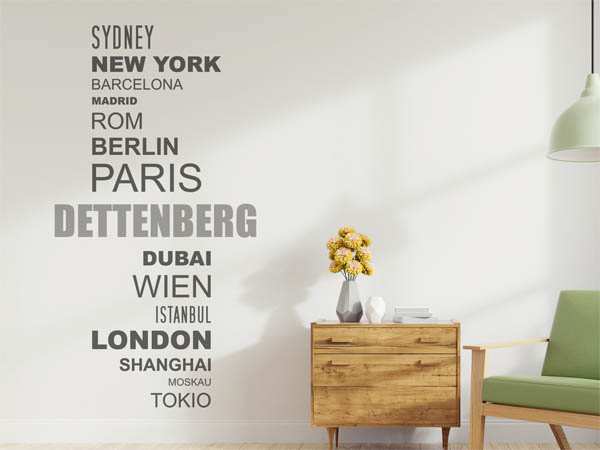 Wandtattoo Dettenberg mit Weltstädten