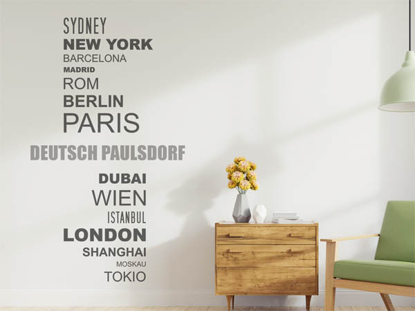 Wandtattoo Deutsch Paulsdorf mit Weltstädten