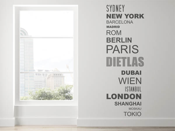 Wandtattoo Dietlas mit Weltstädten